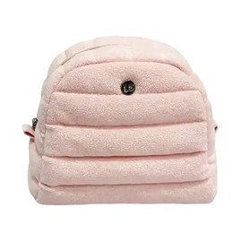 lemonbella Medium Emmy Terry Cosmetic Pouch Fabric Plush Padded Makeup Bag - Soft Travel Toiletry Organizer for Women, Pink Sugar