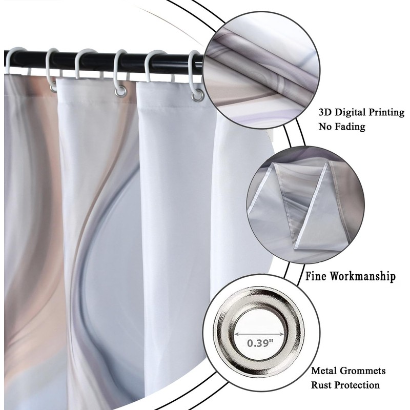 GCIREC Brown Marble Shower Curtain, Tan Brown Mix Grey Ombre