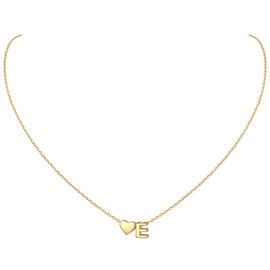 14K Gold Filled Heart Necklace Small Dainty Initial Pendant Necklace Alphabet Charm Letter E Necklace Gold Necklace for Women