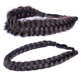 DIGUAN Messy Wide 2 Strands Fishtail Synthetic Hair Braided Headband Hairpiece for Women Girls Beauty Brides Hair Accessory Combination (Deep Brown)