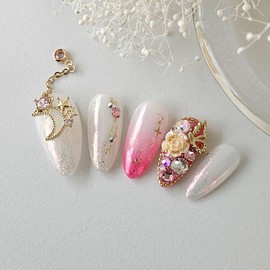 Light Rose Moon Handmade Nail Tips - Long Point / 라이트 로즈 문 수제네일팁 - 롱포인트