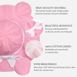 Zsedrut Bow Baby Girls Cotton Hat Summer Sun Cap Infant Toddler Wide Brim Girl Beach Hat (Pink-White Bow, 20.5"(2-4 Years), 2_Years)