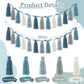 Syhood 3 Pcs Colorful Boho Garland Rainbow Pom Pom Tassel Each 50'' Garland Classroom Decorations Tassel Boho Banner for Kid Nursery Wall Decor Baby Shower Party Classroom Photo Prop(Morandi Color)