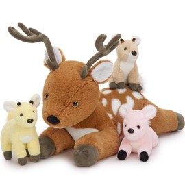 Muiteiur Sika Deer Stuffed Animals Set, 18.9" Brown Baba Deer with 3 Baby Plush Toys, Soft Stuffed Toy with Babies for Kids, Gifts for Birthdays
