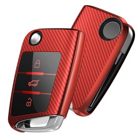 Oatsbasf Car Key Case VW, VW Golf 7 Key Case, Key Box Cover for VW Polo, Skoda, Tiguan, MK7 3 Buttons (Red Stripes)