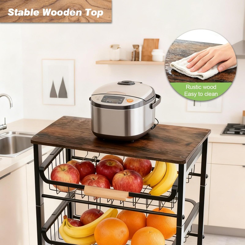 ULIKEUS 5-Tier Utility Kitchen Cart Storage with Pull-Out Baskets and