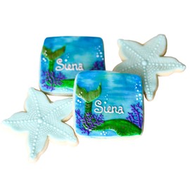 ½ Dz. Mermaid and Starfish Cookies Birthdays, Sea Fun, Showers, Tons of Mermaid fun! Birthday Party Themed Favors or Gift!