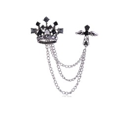 DEYOUM Crystal Crown Hanging Chain Brooch Pin for Women Men Vintage 14K Gold Silver Black Crown Brooch Lapel Pin Badge Shirt Coat Jewelry Gifts Accessories (black)