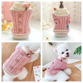 Knitted Dog Sweater for Small Dogs Cats Thick Warm Puppy Clothes Turtleneck Elastic Chihuahua Bulldog Dachshund Outfits(X-Large,Pink)