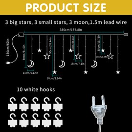 DAZZTIME 3.5 m Fairy Lights Stars Moon Fairy Lights for Windows Christmas, Night Lights Window Light Curtain with Moon and Stars, Plug, for Christmas, Wedding, Party, Bedroom Decoration