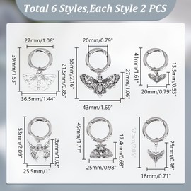 HOBBIESAY 12Pcs 6 Styles Gothic Butterfly Charms Punk Moth Boot charms Silver Butterfly Shoe Decoration Goth Shoe Charm Alloy Insects Shoes Charm with Spring Round Ring for Boots Decoration