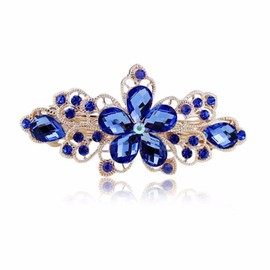 Sankuwen Flower Design Rhinestone Hairpin Clip Accessories (Dark Blue)