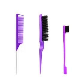 3-Piece Hair Brush Set, Purple, Includes Tail Comb, Edge Brush and Double-Sided Styling Brush