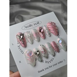 Metallic Pink [Handmade Nail Tips] Emily Nail - Short Square / 쇠맛핑크 [수제네일팁] 에밀리네일 - 숏스퀘어