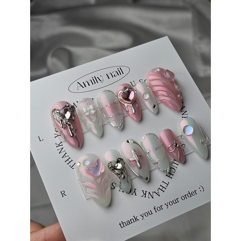 Metallic Pink [Handmade Nail Tips] Emily Nail - Short Square
