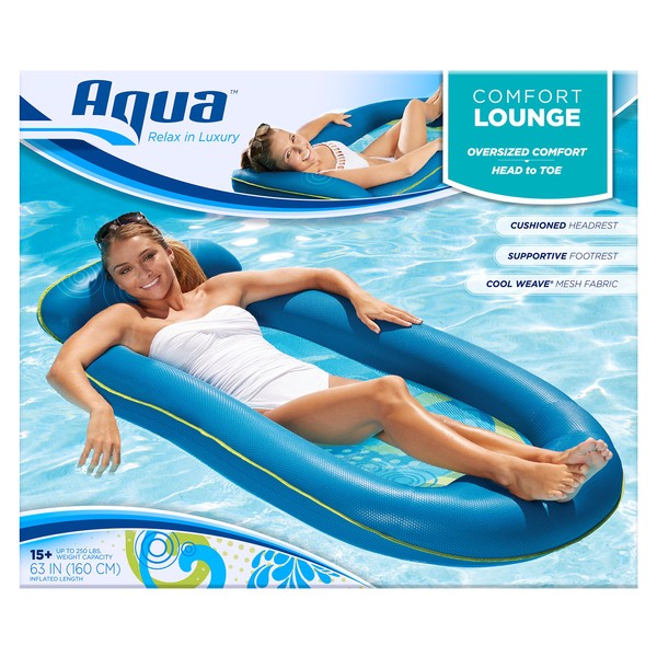 Aqua Comfort Water Lounge, X-Large, Inflatable Pool Float with Headrest & Footrest, Bubble Waves (AQL11310WA)