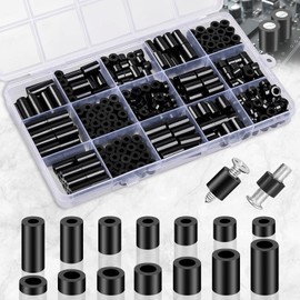 Oneroomone Pack of 90 ABS Spacers, Plastic, Round, Black, Spacer Sleeves M6 M8, Nylon Spacer Wall & Screws, Non-Threaded Column Spacers, Spacer Set with Storage Box
