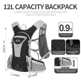 IX INOXTO Hydration Pack Backpack, Lightweight Water Backpack with 2L Hydration Bladder Daypack for Men Women,Running Hydration Vest for Trail Running Hiking Cycling Race Climbing (Black Grey-2L)