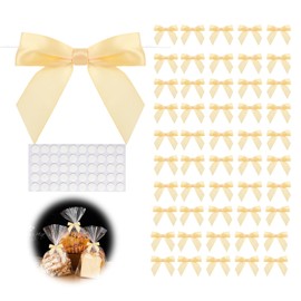 50pcs Gold Twist Tie Bows, 3.5" Satin Ribbon Pre Tied Small Gold Bows for Gifts Wrapping Treat Bags Candy Card, Gold Twist Ties for Crafts Wedding Bridal Baby Shower Birthday Christmas Decorations