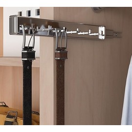 6-Hook Designer Wardrobe Reversible 13.75" Length Closet Belt Rack with 12" Retractable Pullout Extension and Installation Hardware (Polished Chrome)