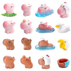 HTTDSLF Pack of 17 Mini Capybara, Mini Figures Capybara Set, Capibara Resin Figures, Capybari Miniature Garden Accessories, for Miniature Landscape Cakes Desktop Garden