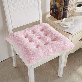 HUIDUO Comfort Seat Cushion Soft Chair Pads Warm Chair Cushion 20x20x4 inches Pink White Lambs Wool Fluffy for Adults and Kids for Kitchen Dining Living Room Office Chair Set of 1