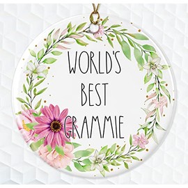 Grammie Ornament - World's Best Grammie Ornament - Rae Dunn for Grammie - Best Grammie Ornament - Birthday Gift for Grammie - Ceramic Ornament Both Sides