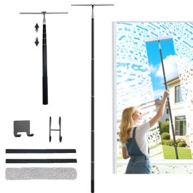 Window Squeegee with Extension Pole, 17.3″-60″ Telescopic Shower Squeegee for Glass Doors, Outdoor Window Cleaner Tool for Car Windshield Floor Tile Wall
