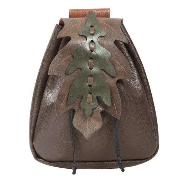 UJUROU Medieval Belt Pouch Waist Pack Renaissance Drawstring Bag Leaf