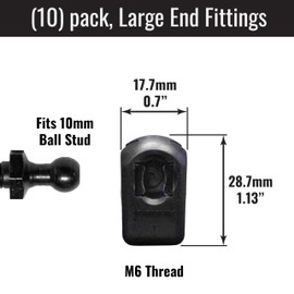 Gas Strut End Fittings for 10mm Ball-Stud (10 Pack) - Large Black M6 Female Thread Brass Insert - Gas Spring Strut Lift Support Sockets RT-60-00008 (10)