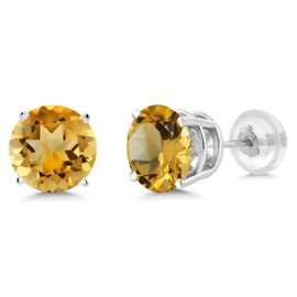 Gem Stone King 14K White Gold Round 5MM Gemstone Birthstone Stud Earrings | White Gold Earrings For Women Men