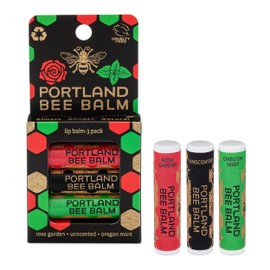 Portland Bee Balm All Natural Handmade Beeswax Based Lip Balm Unscented, Oregon Mint and Rose Assortment 3 Count