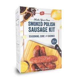 PS Seasoning Smoked Polish Sausage Kit - Includes Seasoning, Casings, and Cure for up to 25lbs of Meat, For Pork, Beef, Deer, Wild Game