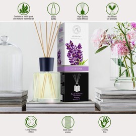 Reed Diffuser with Natural Essential Oil Lavender 17 Fl Oz - Scented Reed Diffuser - Gift Set with Bamboo Sticks - Best for Aromatherapy - SPA - Home - Office - Fitness Club
