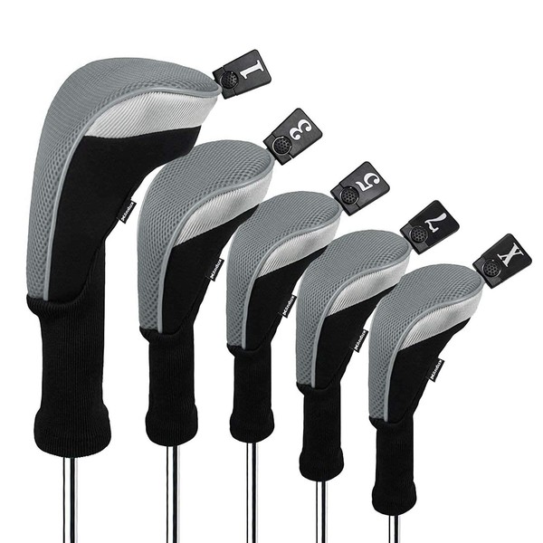 Andux Golf Wood Driver Headcover Long Neck Set of 5