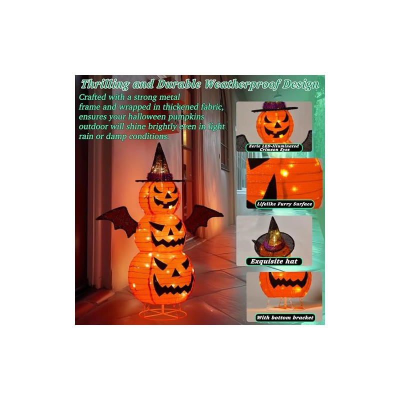 calabaza plegable de Halloween de 3 pies, 60 LED Pop-Up