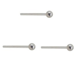 DENI 3 x 925 Sterling Silver Ball Nose Studs 2mm Thin Bar Thickness 0.6mm Sterling Silver, Sterling Silver