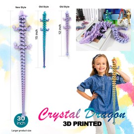 Dak Haan 30 ”Large 3D Dragon,Flexible Articulated,Crystal Dragon Toy,3D Printed Gift for Festival,Home Decoration, Executive Desk Decorations,Easter Gifts