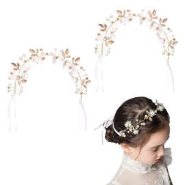 SKHAOVS Pack of 2 Bridal Headband Hair Accessories, Flowers Girls Crowns Hair Band, Flowers and Pearl Rhinestone Flowers Hair Bands Bridal Wedding Hair Accessories for Women, Headpiece Bridal Hair