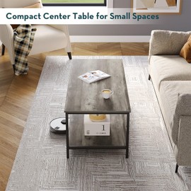 SAYGOER 2-Tier Coffee Table for Living Room Farmhouse Style Center Table with Storage Shelf Rectangle Wood Table for Large or Small Spaces Apartment Home Office, Easy Assembly Gray Wash