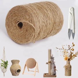 Gincai Mecate de Yute, Cuerda de Yute, Natural Trenzada de 2mm x 200m, Cordel de Yute Natural, para Manualidades, Envolver de Regalos, Materiales de Embalaje, Aplicaciones de jardinería