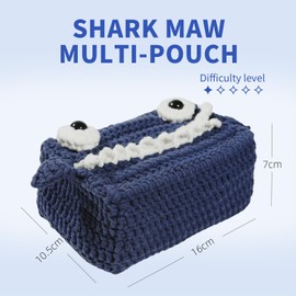 Kynova Beginner Crochet Kit – Shark Pouch Organizer with Step-by-Step Video Tutorial, Premium Yarn & Tools, Complete DIY Craft Set (Navy Blue)