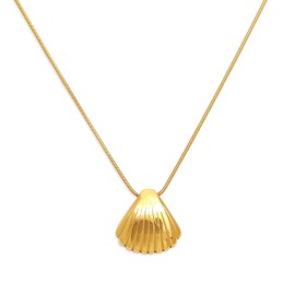Frigotine Dainty Gold Shell Pendent Necklace for Women, Trendy Simple Statement Seashell Textured Adjustable Snake Chain Choker Summer Beach Jewelry Gifts