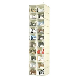 coastal rose Hanging Shoe Organizer for Closet, 20 Sections Hanging Closet Organizers and Storage Shelves, Space Saving Shoe Storage Rack Holder, Beige, 12''WÃ12''Dx 50''H