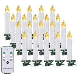 20 PCS Battery Operated Taper Candle Lights with Remote, Led Window Candles with 6H Timer, Warm White Bright Flickering Light Christmas Candles with Clips