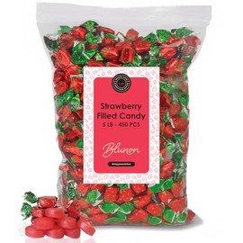 Strawberry Hard Candy - Strawberry Filled Bon Bons - 5 Pounds Bulk Individually Wrapped Candies - 450 Pieces