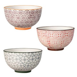 Bloomingville Isabella Retro Dessert Bowls Vintage Diameter 11.5 cm Purple Red Grey Ceramic Set of 3 Holds Approx. 280 ml