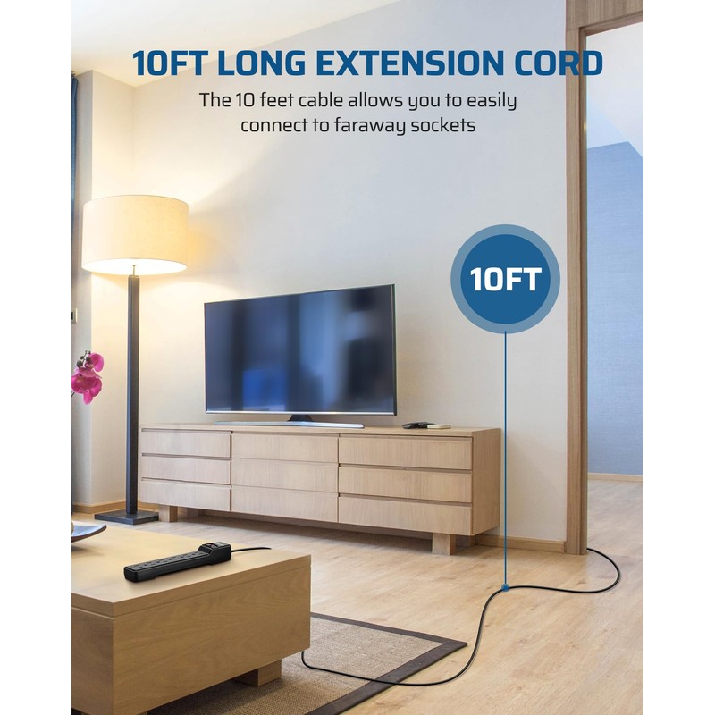 DEWENWILS 2-Pack 10FT Power Strip Surge Protector, 6-Outlet Strip with