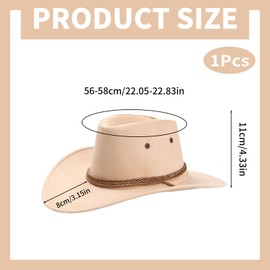 PLUSHCEWT Western Cowboy Hat for Men and Women Unisex Cowgirl Hats Wide Brim Western Felt Hat Outdoor Hat with Windproof Rope Party Accessories, a