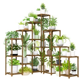 Bamworld Corner Plant Stand Indoor Large Plant Shelf Tall Outdoor Plant Holder Wood for Multiple Plants Hanging Plant Rack for Living Room Garden Balcony